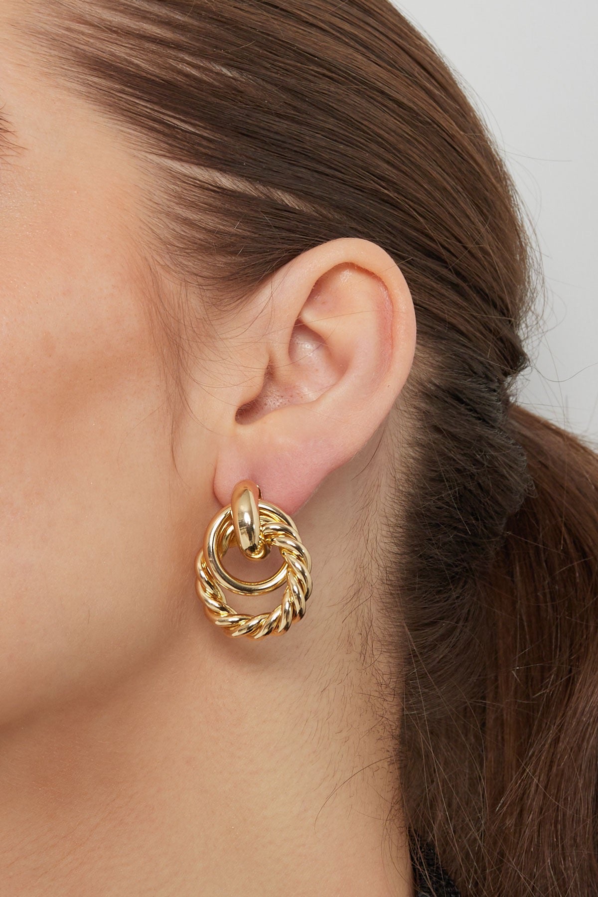 Gold Twisted Hoop Stud Earrings