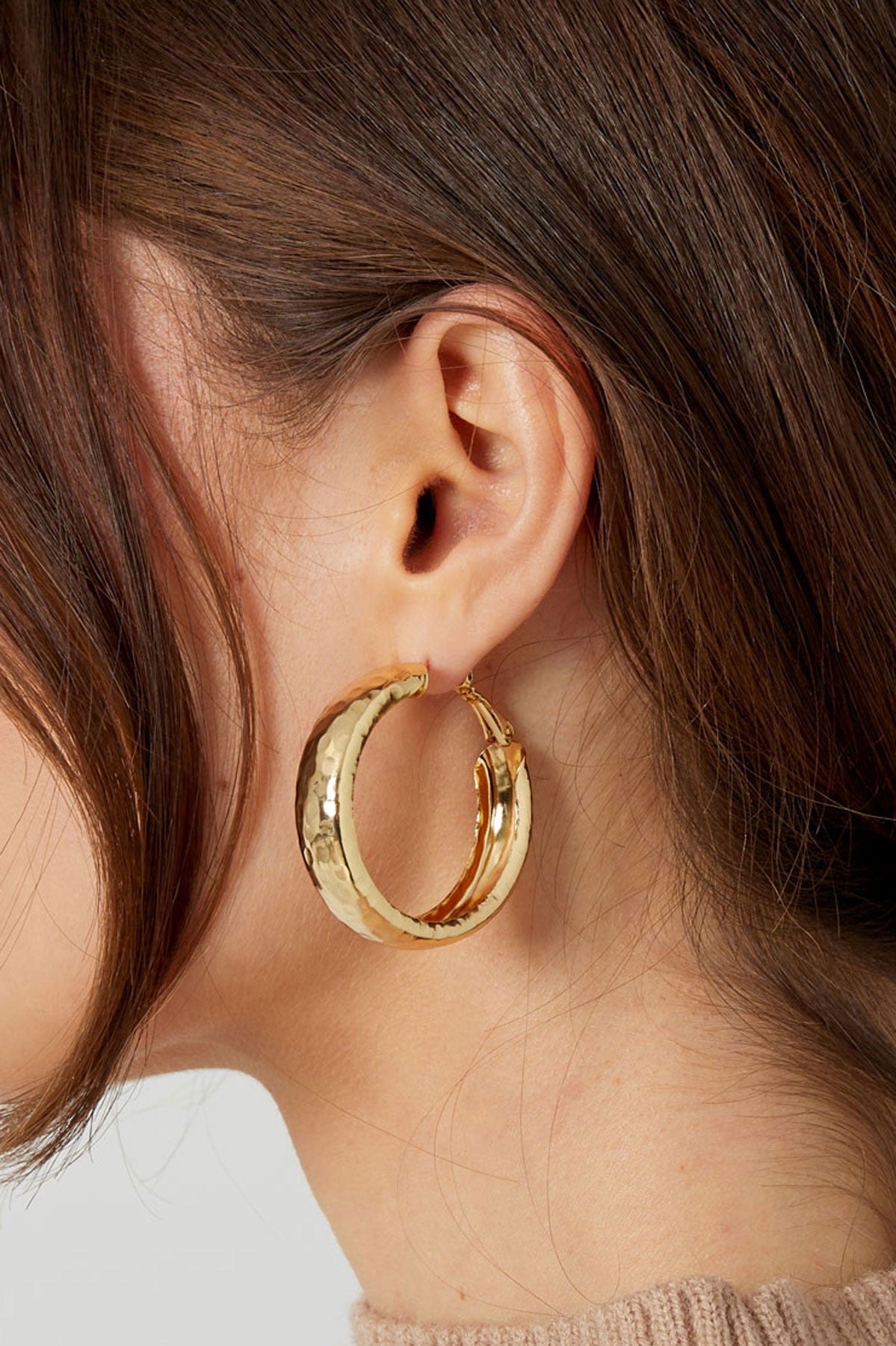 Gold Hammered Hoop Earrings