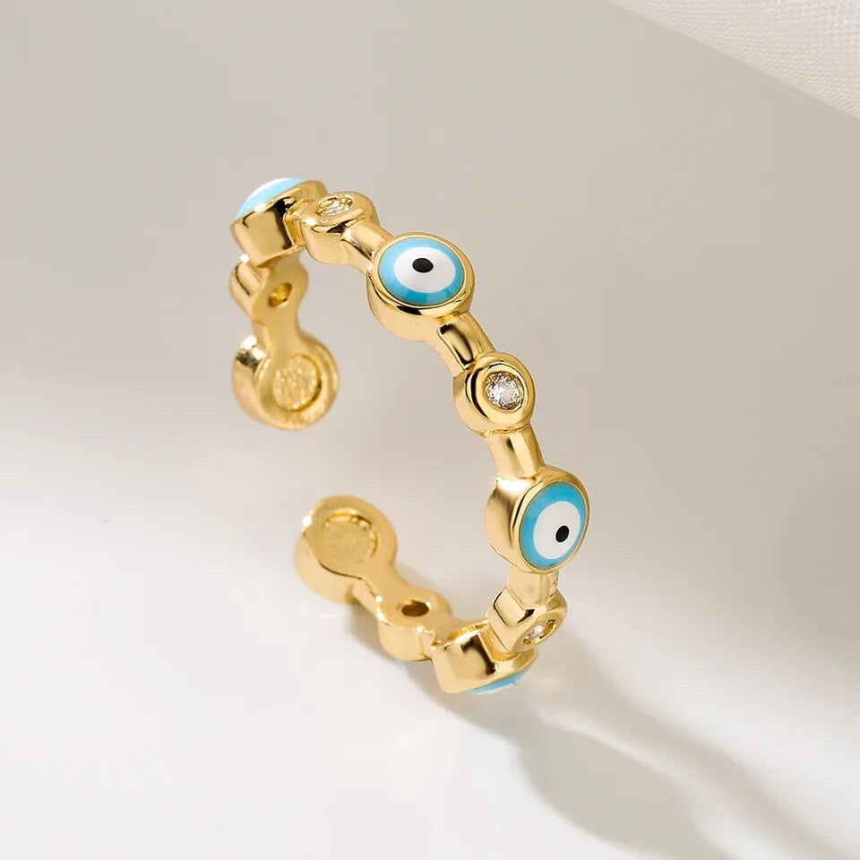 Evil Eye Gold Layering Adjustable Ring