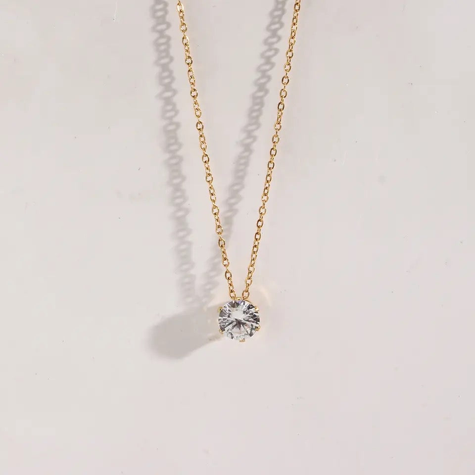 Solitaire Clear Cubic Zirconia Pendant Necklace