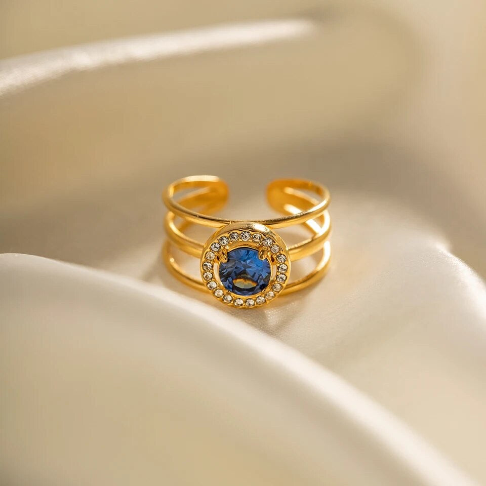 Blue Cubic Zirconia Round Adjustable Ring