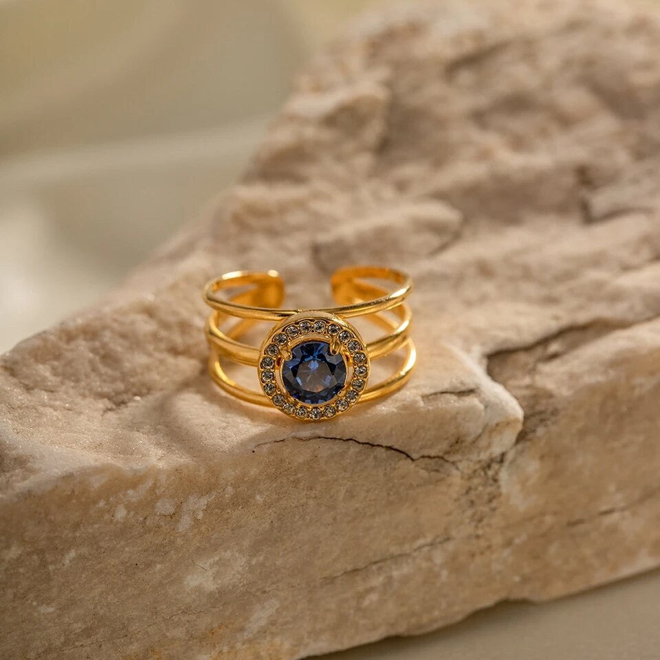 Blue Cubic Zirconia Round Adjustable Ring