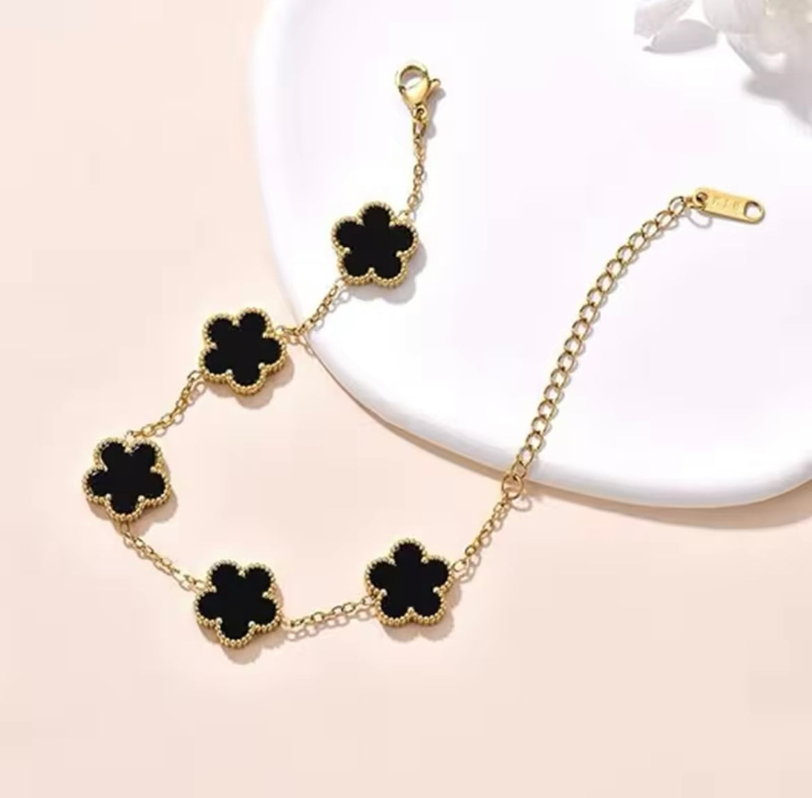 Double Sided Black Clover Gold Bracelet