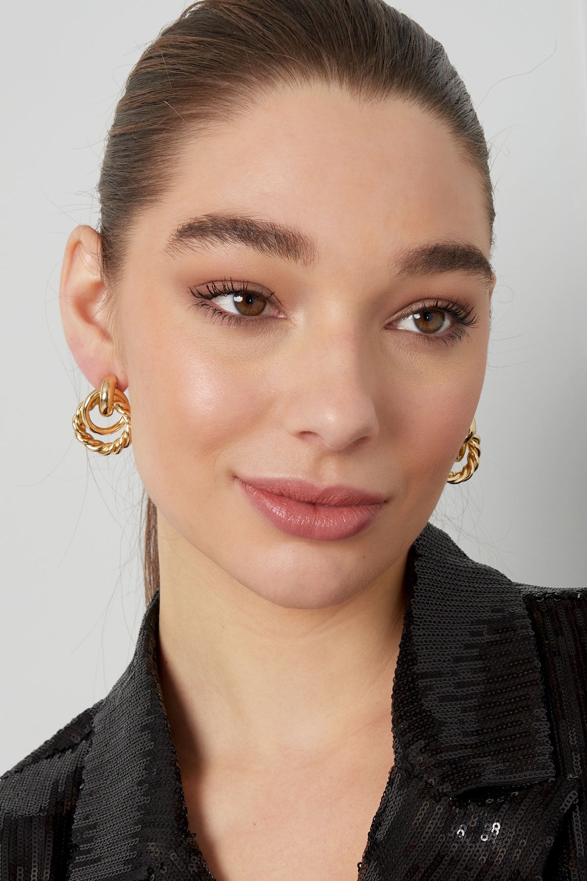 Gold Twisted Hoop Stud Earrings