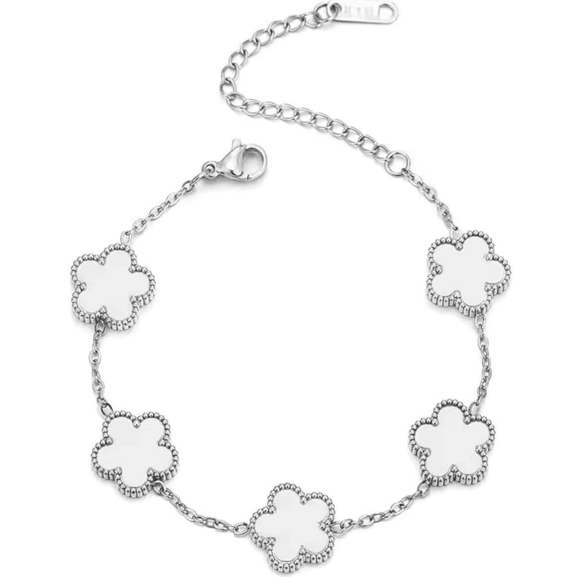 Double Sided White Clover Silver Bracelet