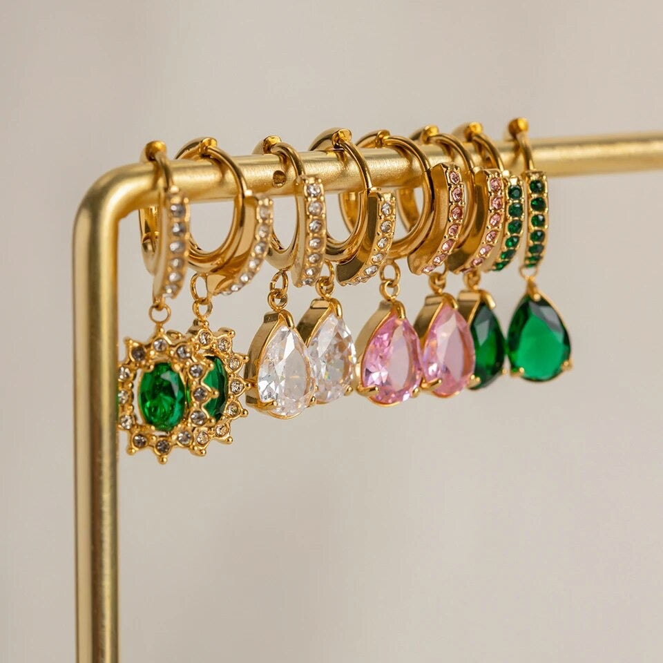 Green Cubic Zirconia Drop Earrings