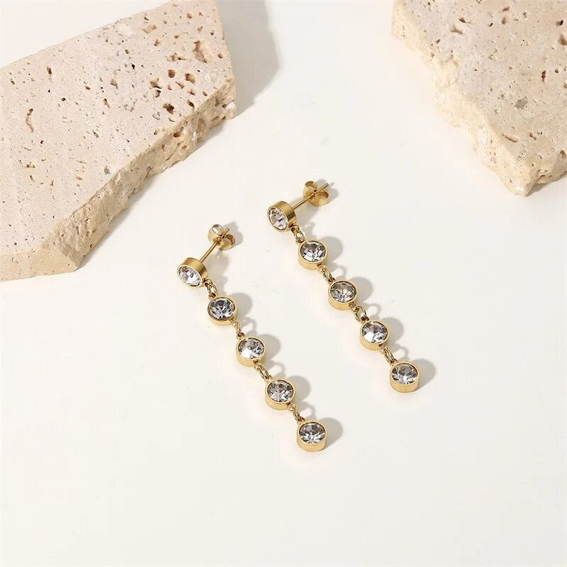 Gold Cubic Zirconia Elegant Drop Earrings