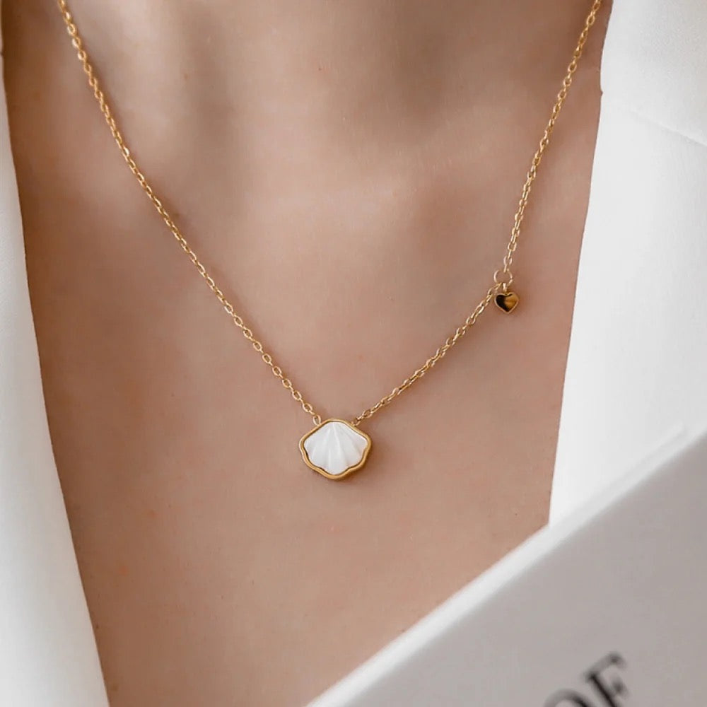 Pearl Shell + Heart Charm Necklace