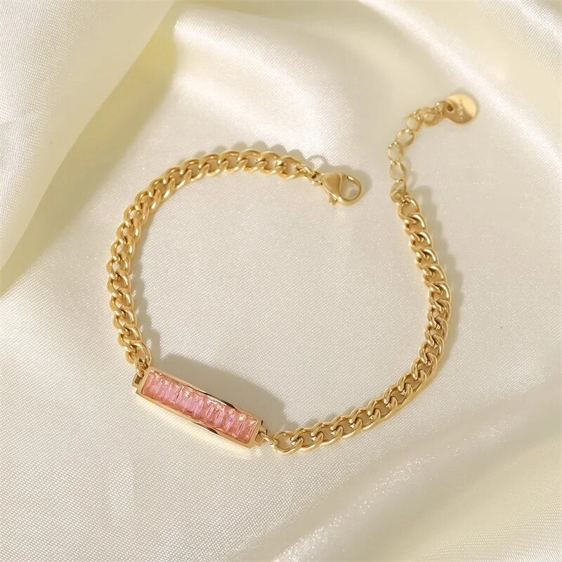 Gold Cubic Zirconia Chain Bracelet