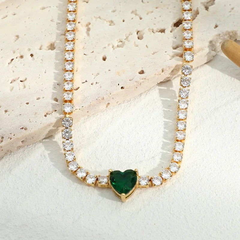 Emerald Green Heart Tennis Choker Necklace